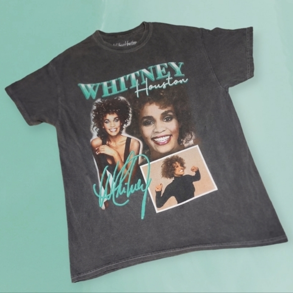 Whitney Houston Graphic T-Shirt Unisex Acid Wash Music Tee Charcoal S/M